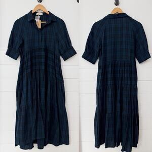 NWT Women’s Natural Life Flannel MIDI Dress Rebecca Cottagecore Blue Plaid XS